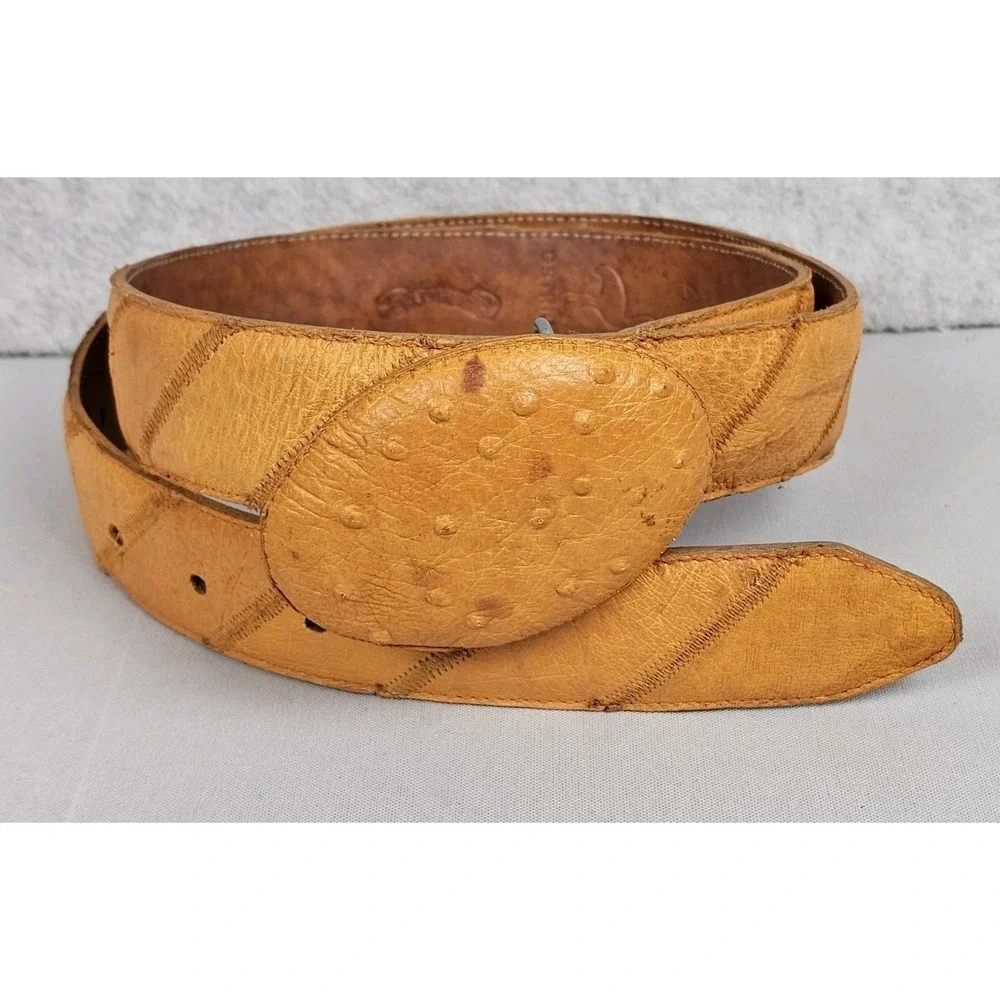 Don Cuco Ostrich Quill Handmade Western Belt W Ostrich Buckle Sz 40 Light Brown